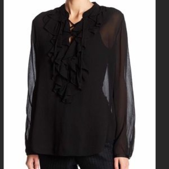 Theory Rianala Black 100% Silk Lace Chiffon Top - Picture 8 of 15